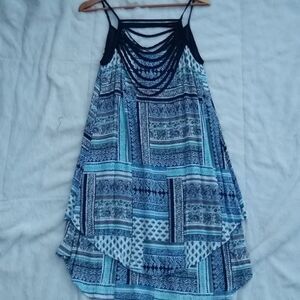 Anthropologie Blue and Black Patterned Dress